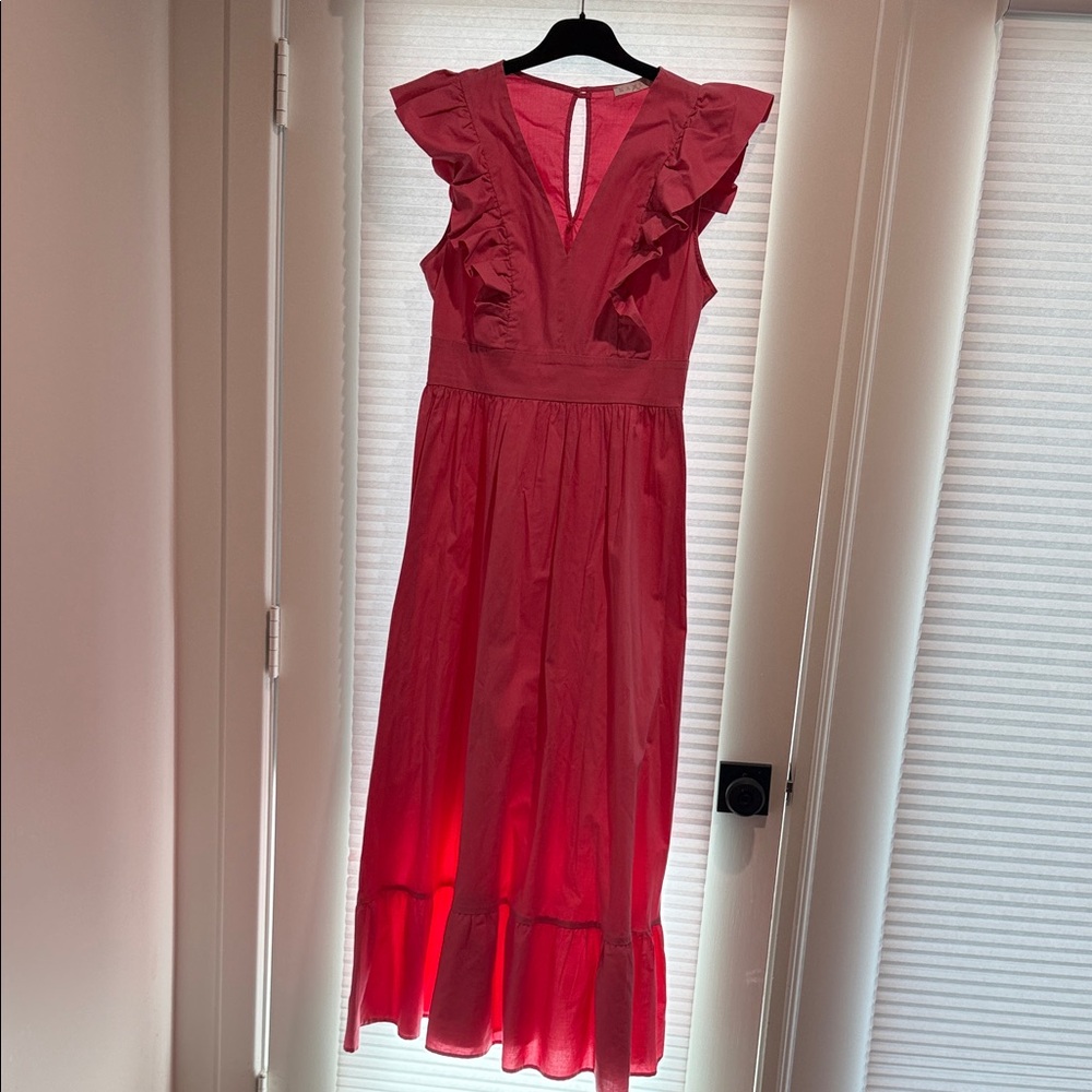 Karlie Flutter Sleeve Midi Dress in Vibrant Red